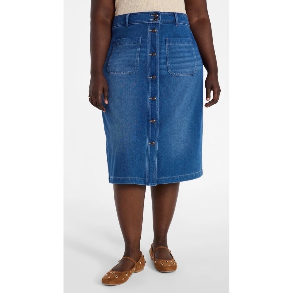 Terra & Sky Womens Plus Size Knit Denim Skirt Stella Wash Blue Size 18W NWT